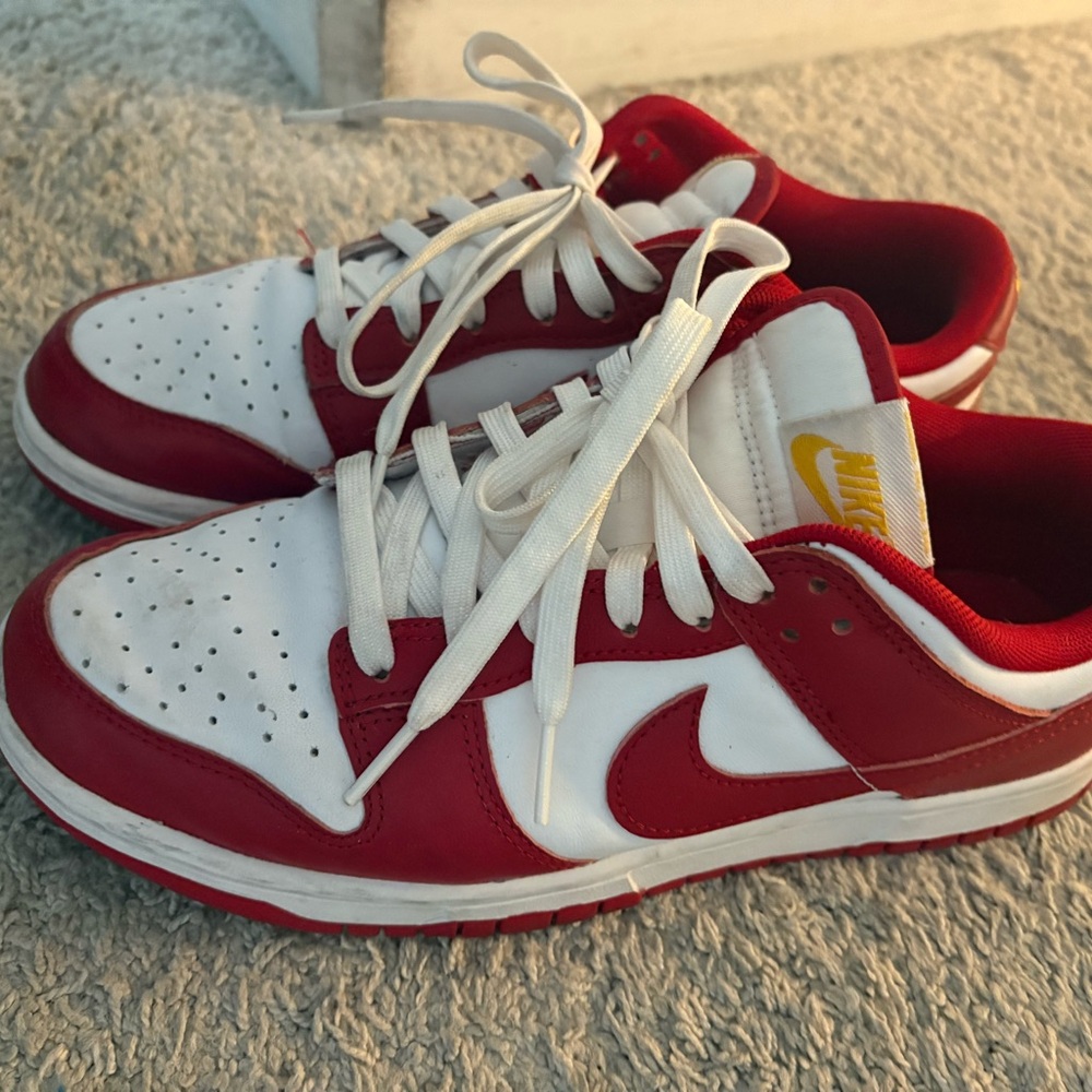 Nike Kids Red and White Sneakers with Yellow Accent